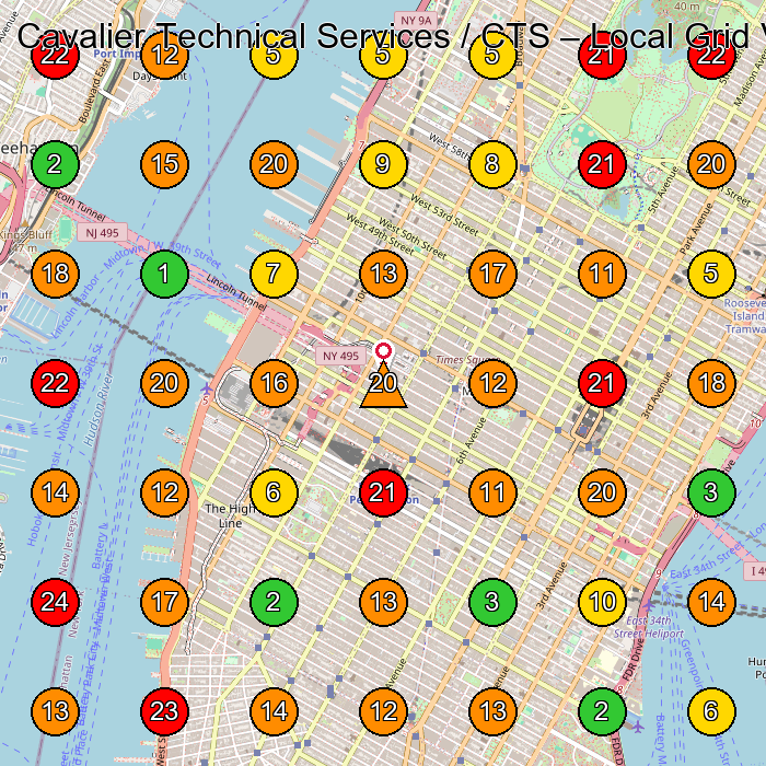 Cavalier Technical Services / CTS Computer Store GeoGrid ranking map for New York NY